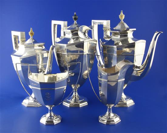 An early 20th century five piece silver pedestal tea and coffee service, gross 70 oz.